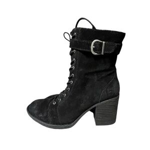 🌻NEW w/tag Born Cass Black Suede Combat Lace Up Block Heel Boots Size 10